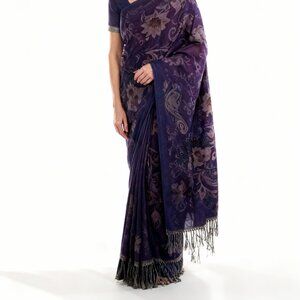 Scarf Women's Purple Gold Floral Shawl Tasseled Wrap Pashmina Size OS